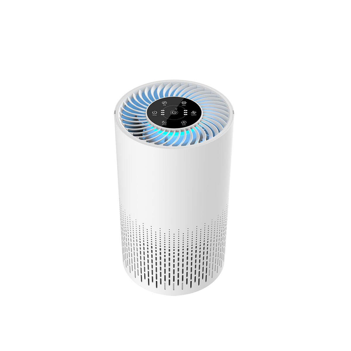 AP67 Air Purifier & Cleaner standing on the floor of a modern room with wooden floor and sheer curtains.
