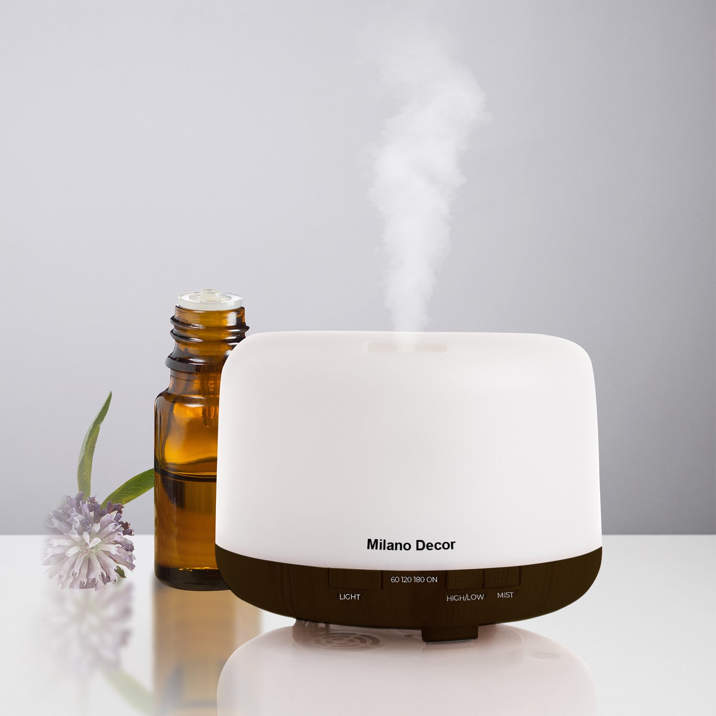 Milano Decor Mood Light Diffuser 500ml Ultrasonic Humidifier With 3 Pack Oils - Dark Wood - ZenDiffusers.com.au