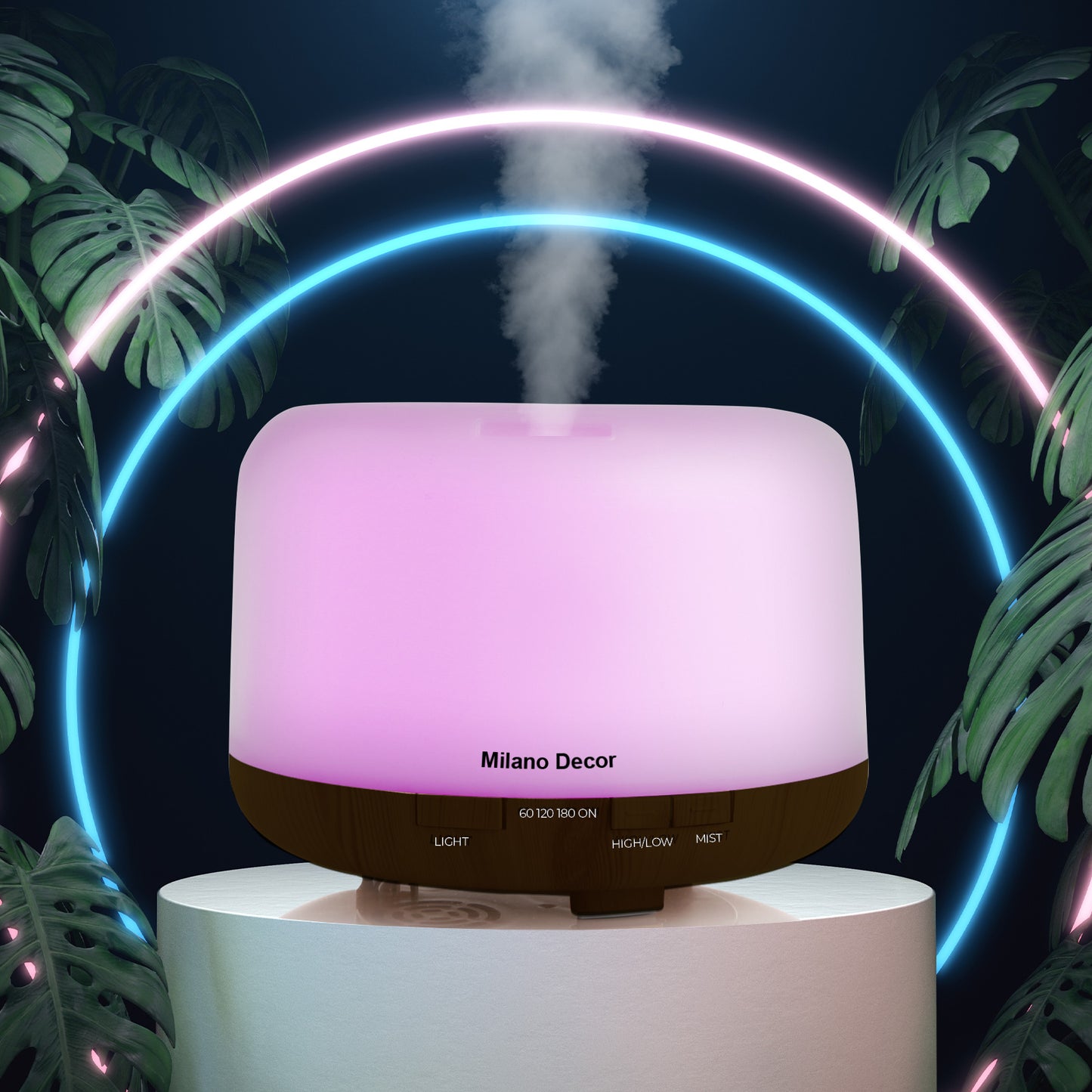 Milano Decor Mood Light Diffuser 500ml Ultrasonic Humidifier With 3 Pack Oils - Dark Wood - ZenDiffusers.com.au