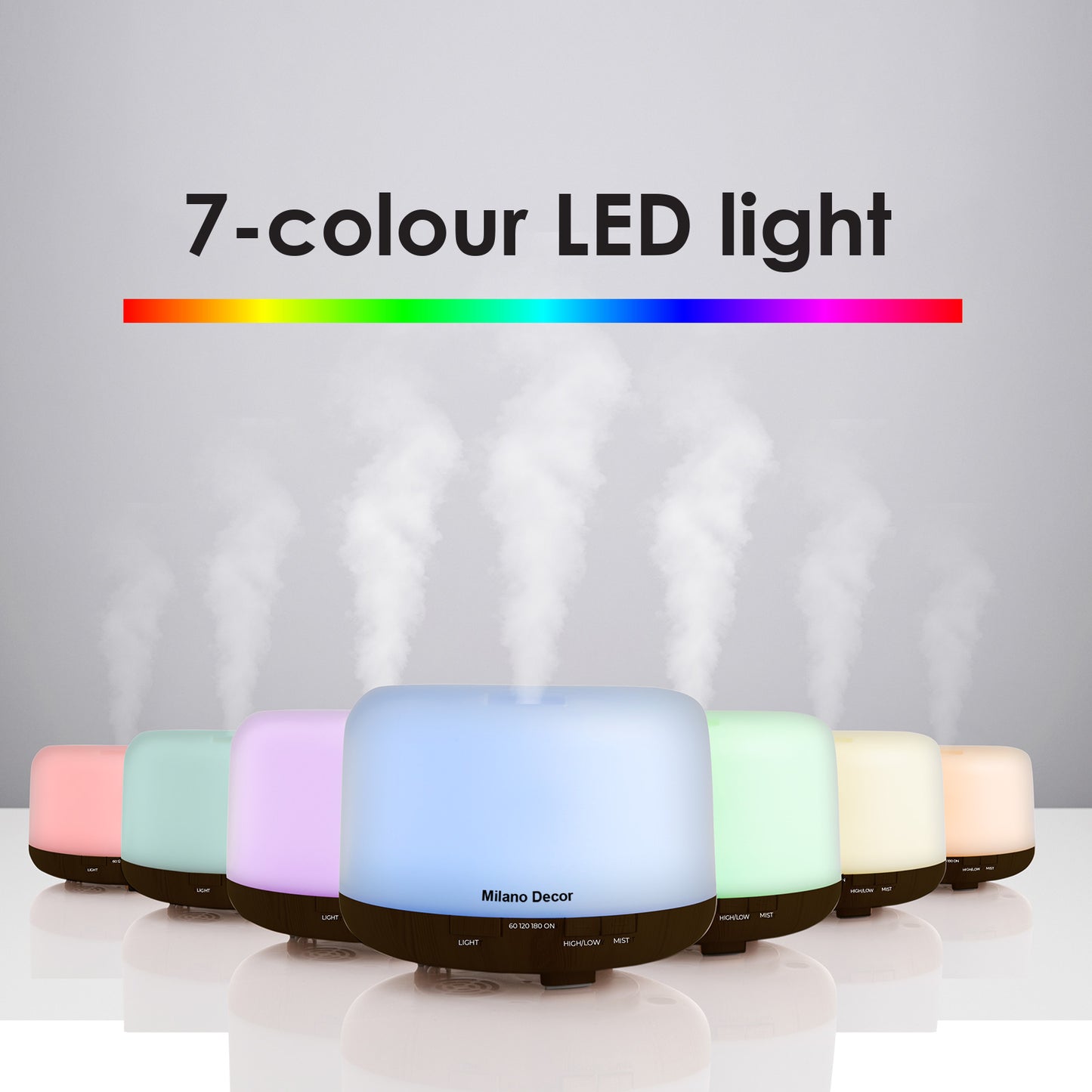 Milano Decor Mood Light Diffuser 500ml Ultrasonic Humidifier With 3 Pack Oils - Dark Wood - ZenDiffusers.com.au