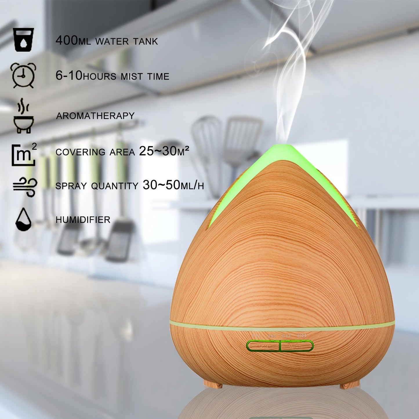 Essential Oils Ultrasonic Aromatherapy Diffuser Air Humidifier Purify 400ML - Light Wood - ZenDiffusers.com.au