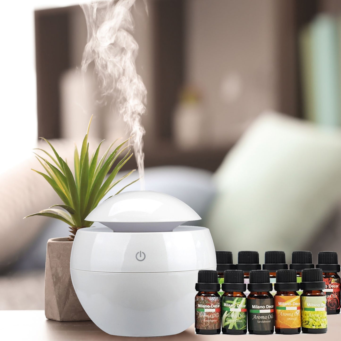 Milano Ultrasonic USB Diffuser with 10 Aroma Oils Humidifier LED Light 130ml - White - ZenDiffusers.com.au