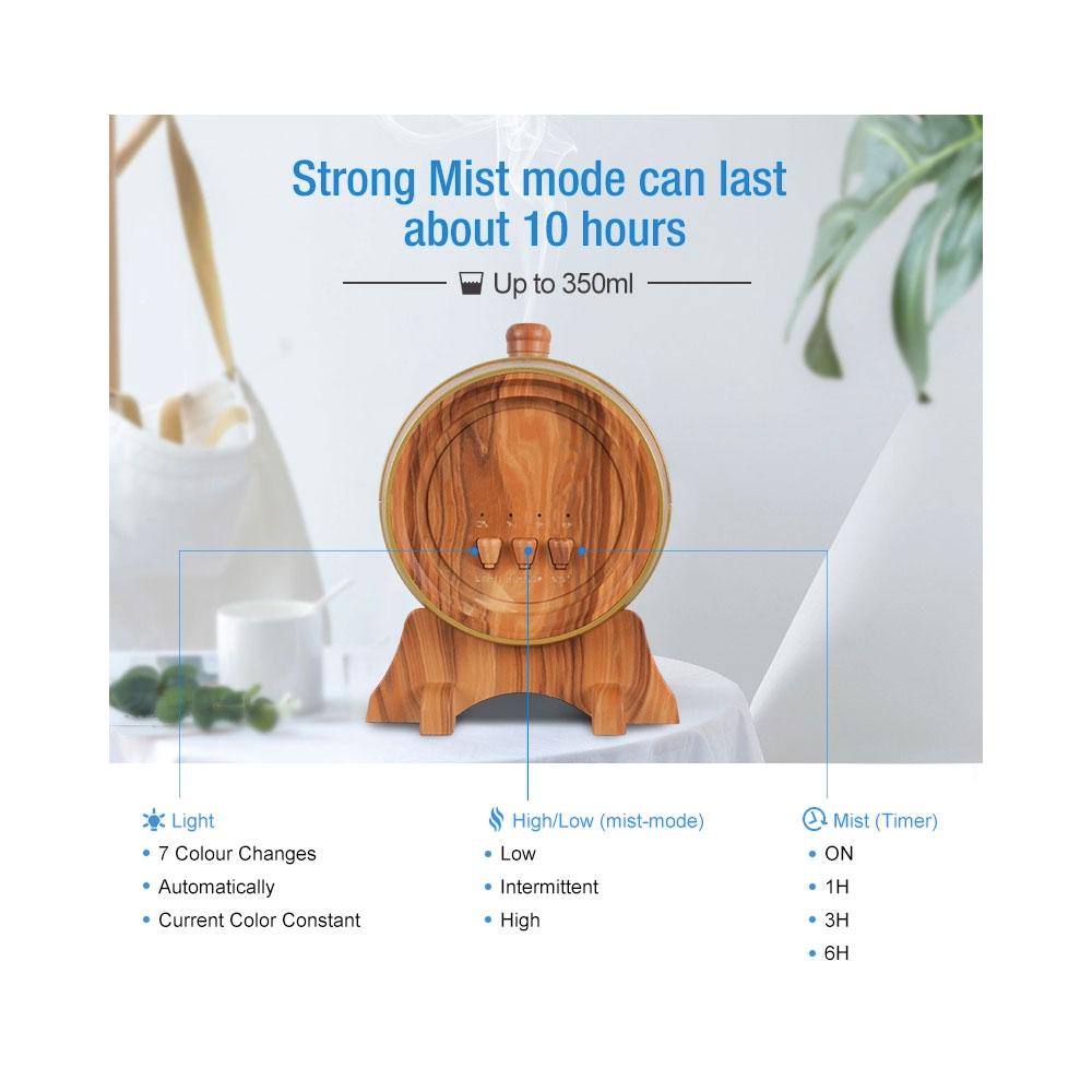 Essential Oil Aroma Diffuser - 350ml Barrel Wood Ultrasonic Air Mist Humidifier - Zen Eunoia