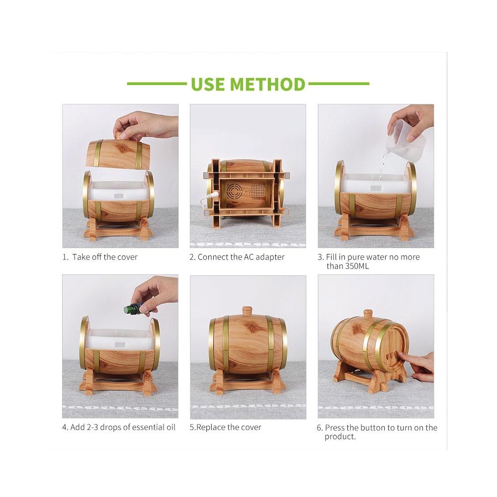 Essential Oil Aroma Diffuser - 350ml Barrel Wood Ultrasonic Air Mist Humidifier - Zen Eunoia