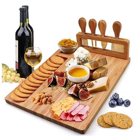 Stella bamboo cheese charcuterie board and knife set 7 piece rectangle 36cm x 26cm 