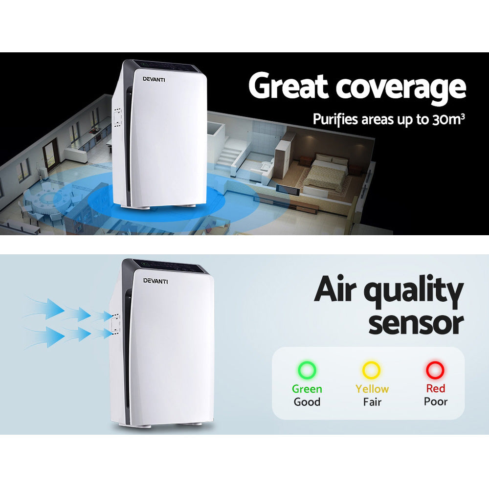 Devanti Air Purifier Cleaner Home Purifiers Odour Sensor HEPA Filter - Devanti